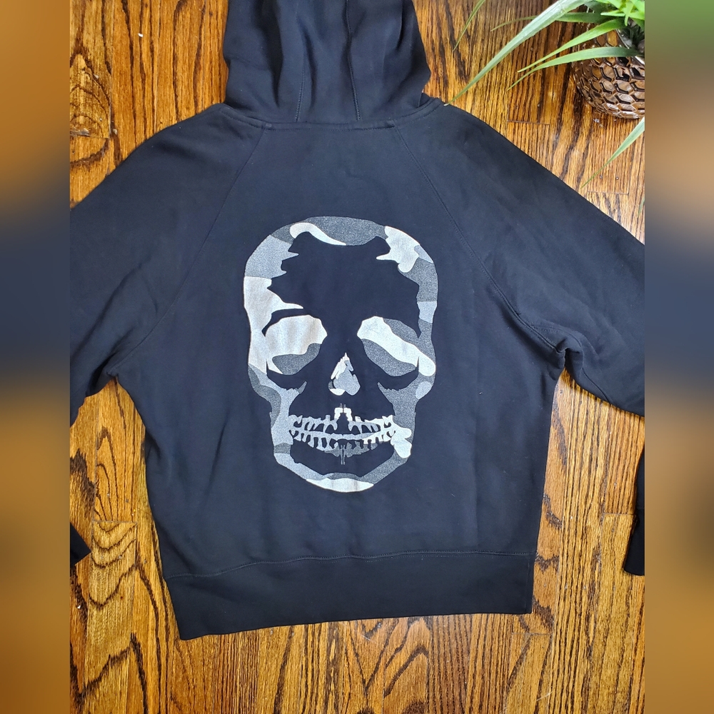 Zadig & Voltaire Women's Camo Skull Dark Hoodie With Metallic Skull Black Size S - Picture 7 of 12